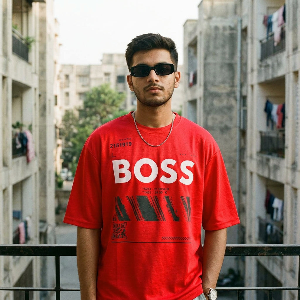 Red Oversized Puff Printed Exclusive T-shirt