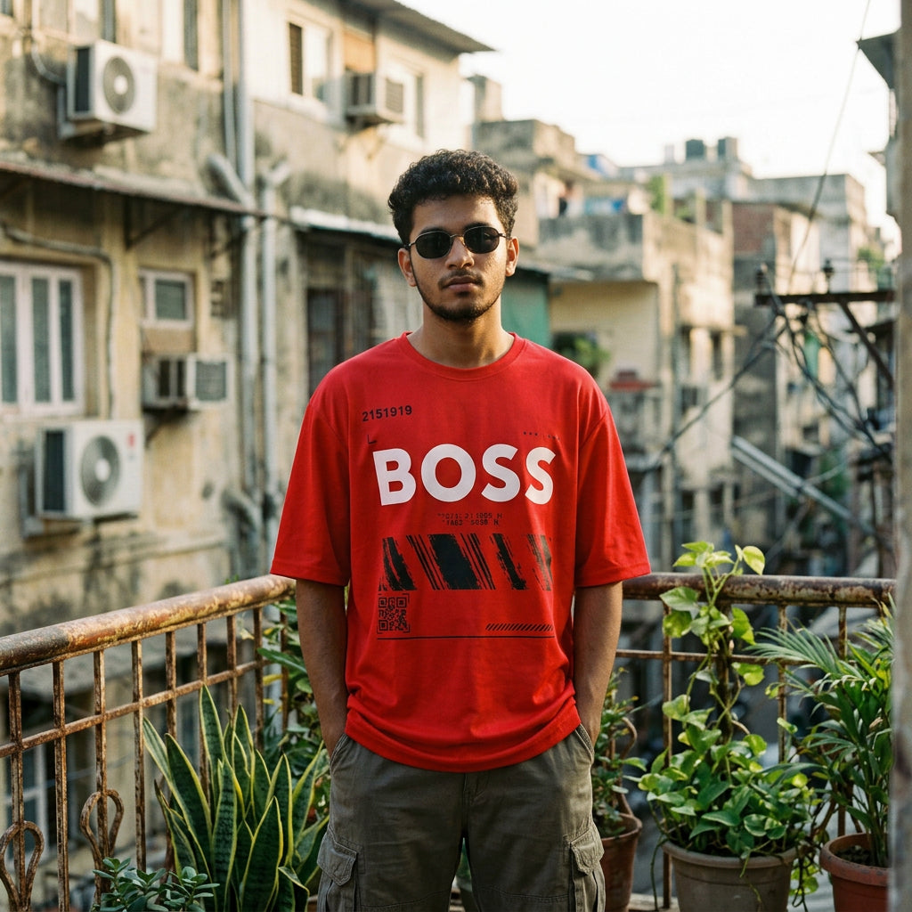 Red Oversized Puff Printed Exclusive T-shirt