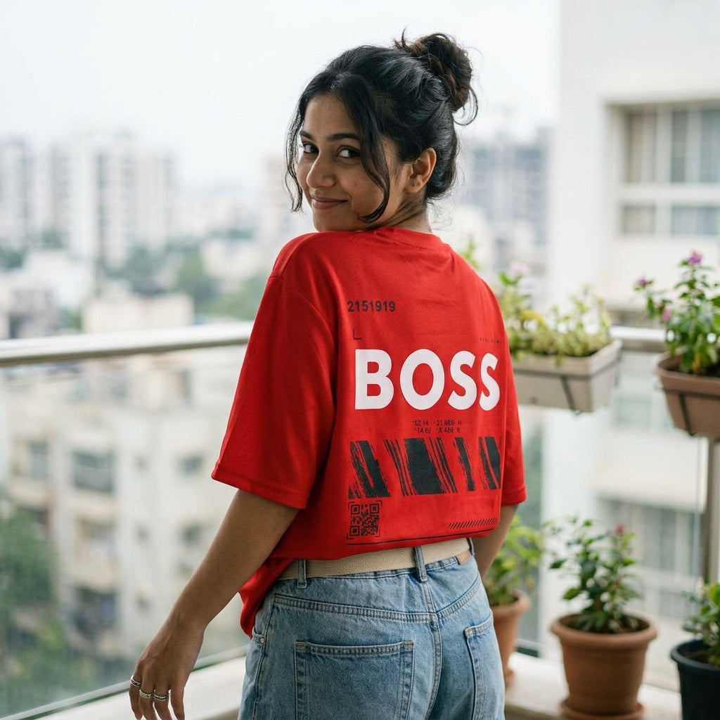 Red Oversized Puff Printed Exclusive T-shirt