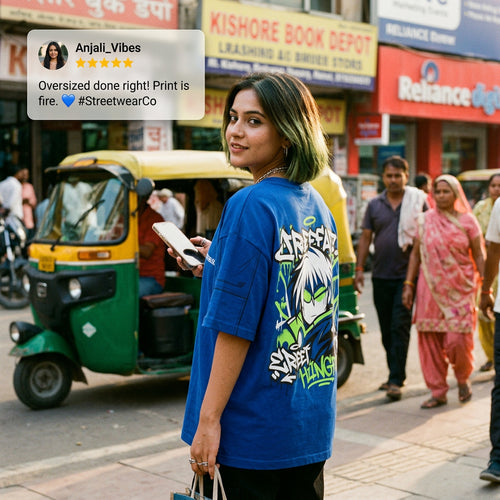Anime Blue Print Oversized T-Shirt